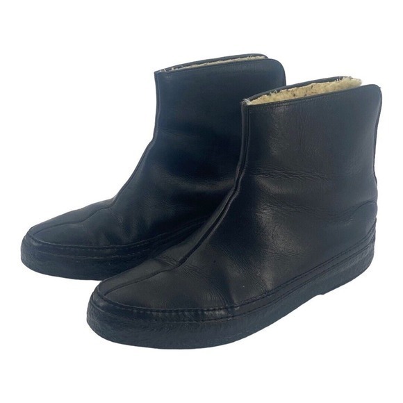 Vintage Bates Floaters Black Leather Ankle Boots Zip Back Fleece Lined Woman's 8 - Picture 1 of 10